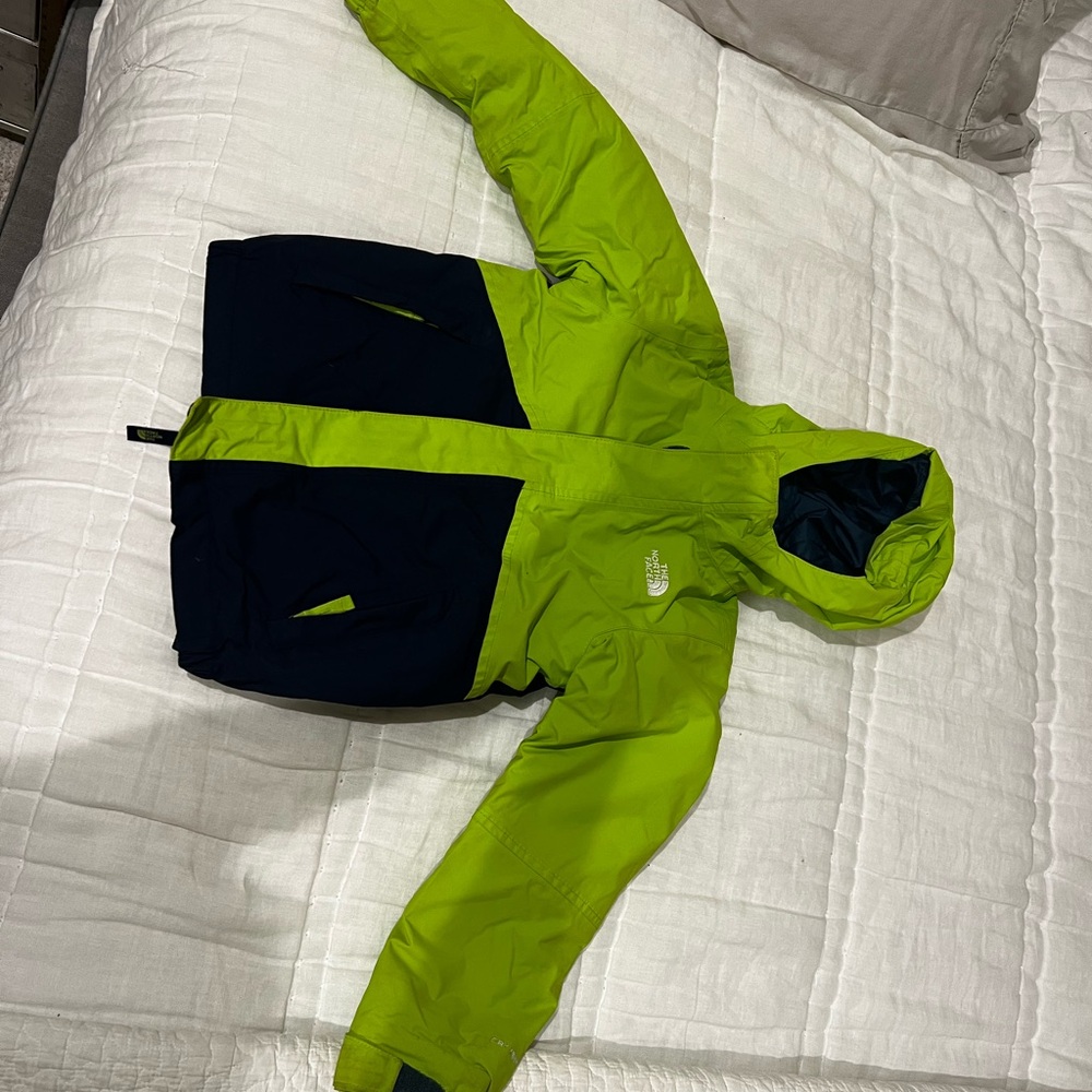 Kids North Face bright green and navy 2 in 1 jacket